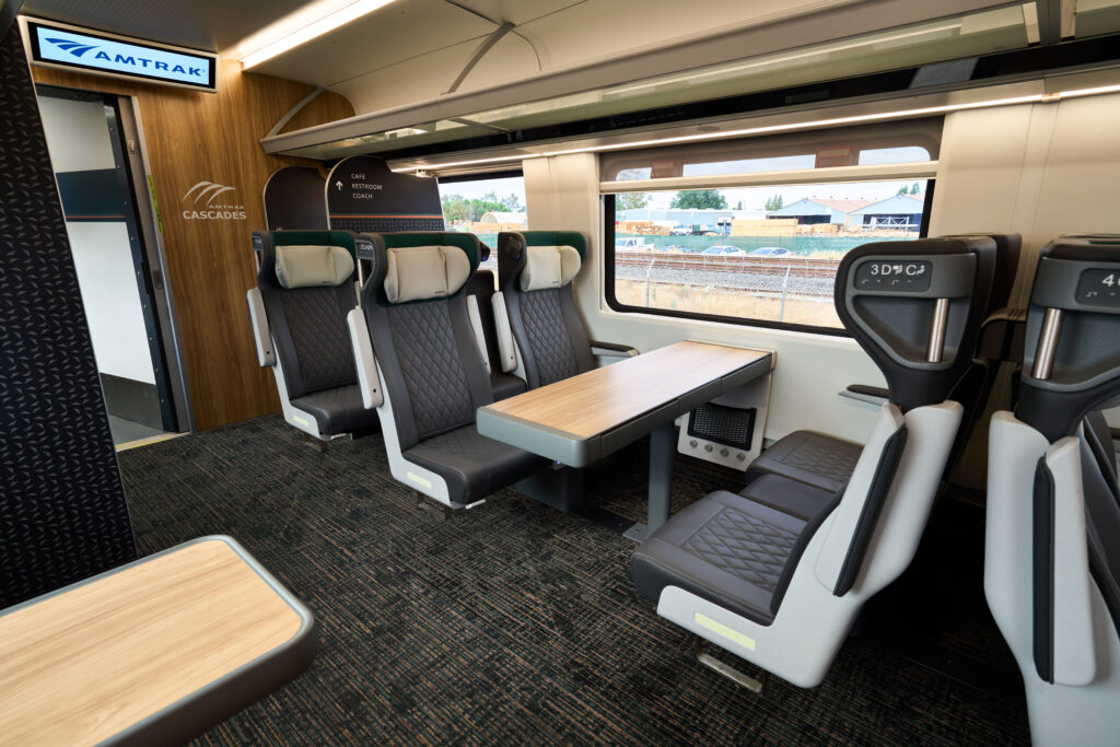 Business class table seating in new Amtrak Cascades train